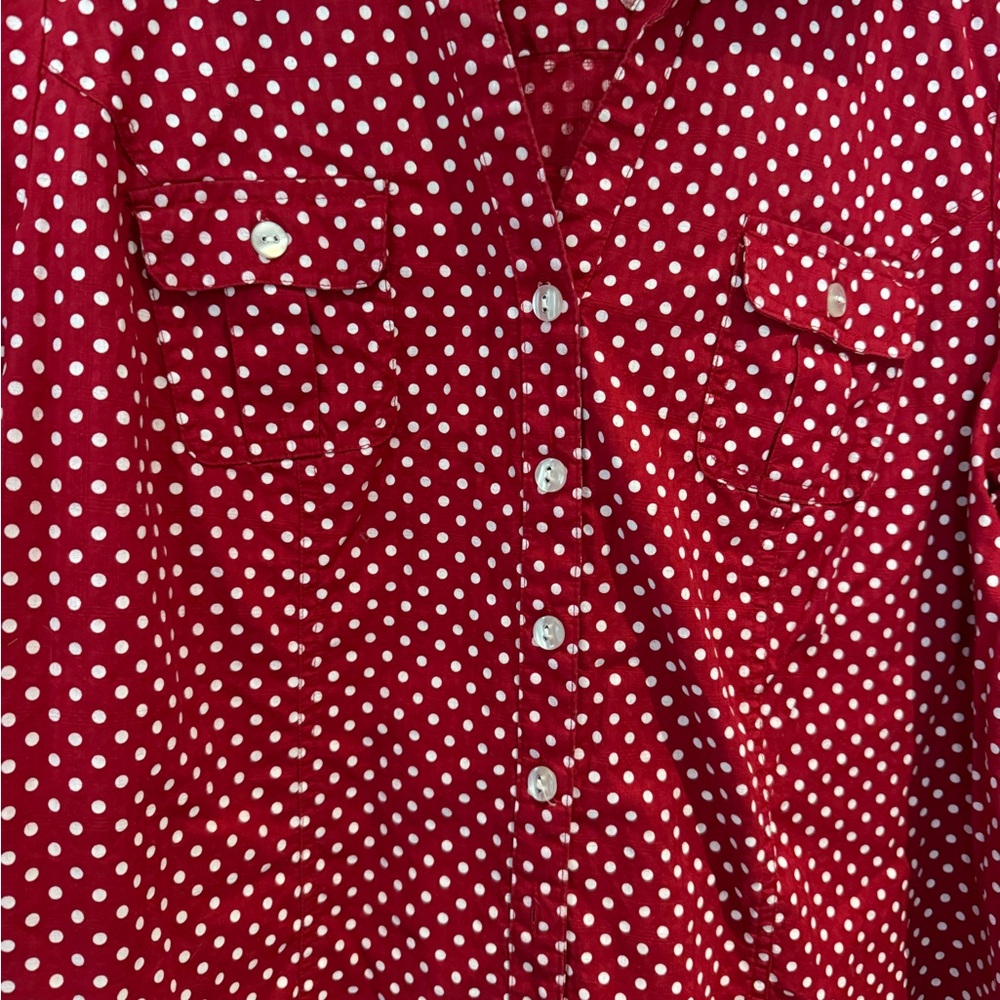 Karen Scott Red Polka Dot Button Down Shirt - Picture 4 of 5